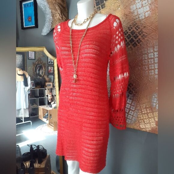 Zara Nwot Crochet Bright Red Knit Dress - Picture 11 of 15